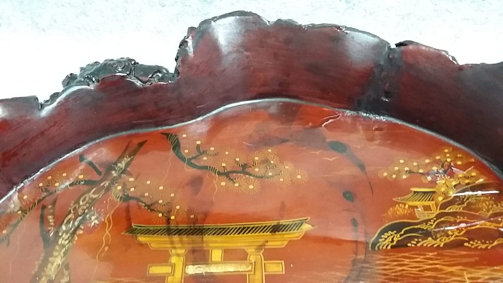 Made in Japan Oriental Rustic tree trunk Wood Lacquer Tray Antique