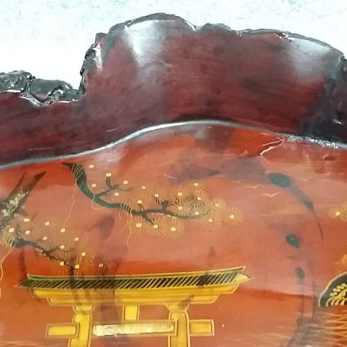 Made in Japan Oriental Rustic tree trunk Wood Lacquer Tray Antique - Image 10