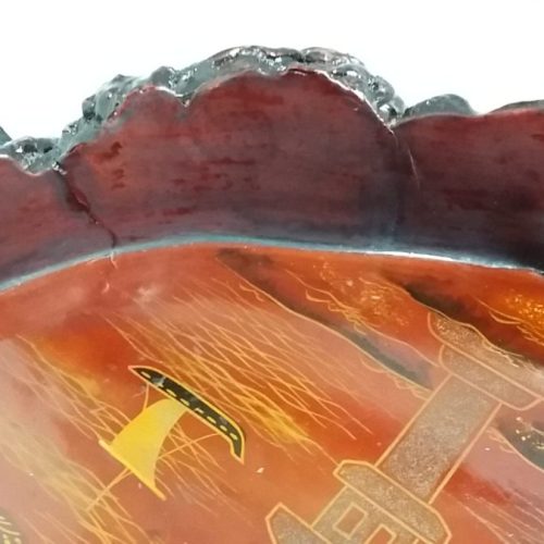 Made in Japan Oriental Rustic tree trunk Wood Lacquer Tray Antique - Image 8