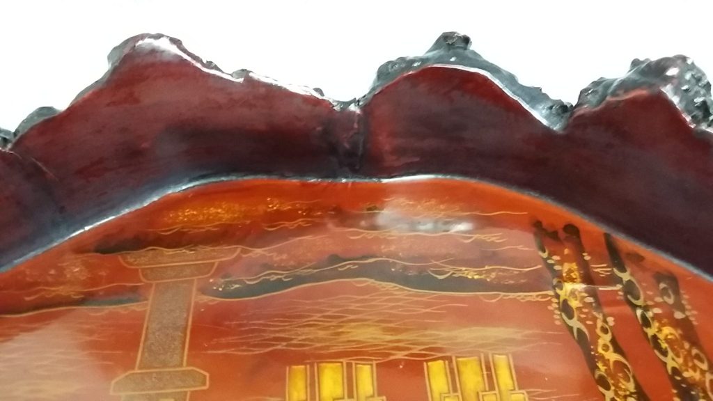 Made in Japan Oriental Rustic tree trunk Wood Lacquer Tray Antique
