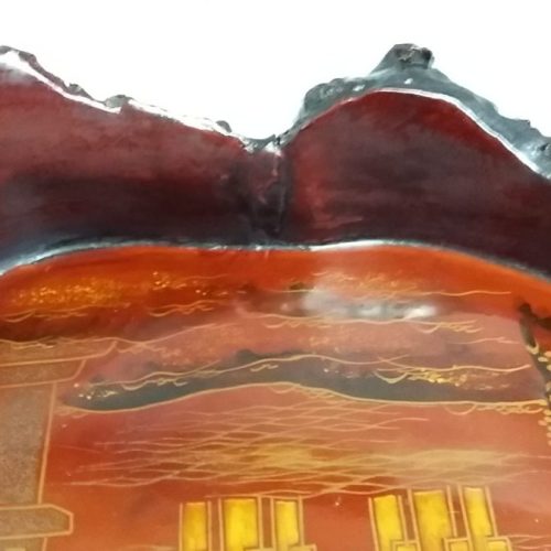 Made in Japan Oriental Rustic tree trunk Wood Lacquer Tray Antique - Image 7