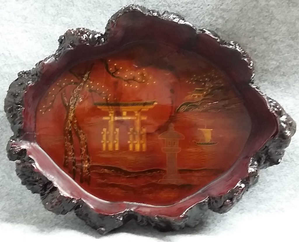 Made in Japan Oriental Rustic tree trunk Wood Lacquer Tray Antique