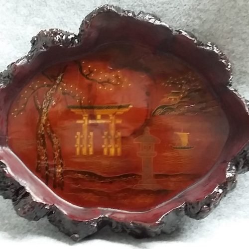 Made in Japan Oriental Rustic tree trunk Wood Lacquer Tray Antique - Image 2
