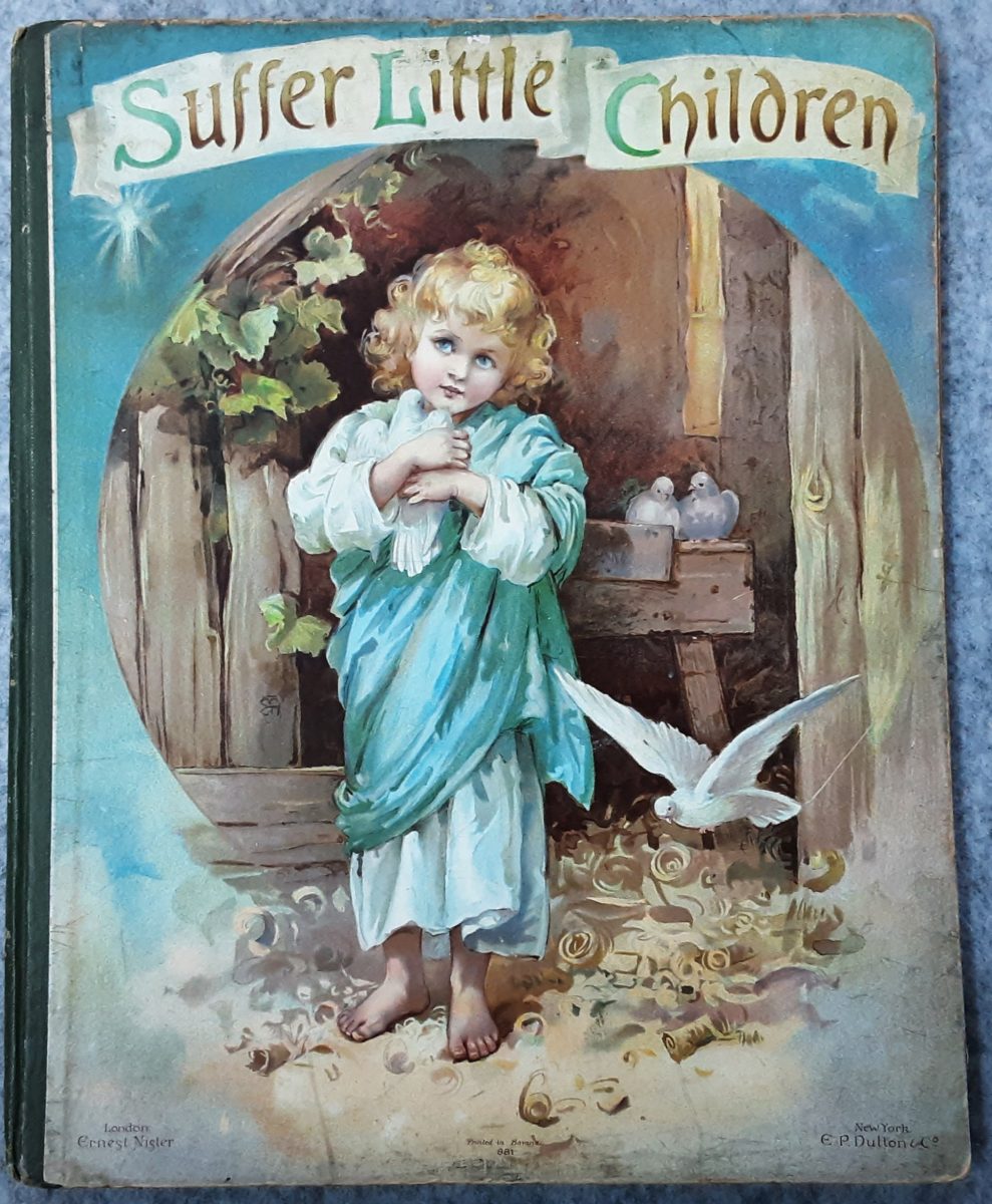 Victorian Antique Book Suffer Little Children Nister Dutton 14 Chromo Prints - Image 1