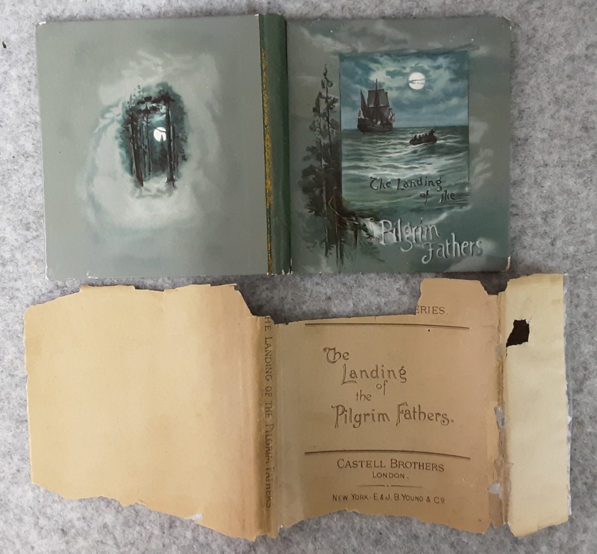 Landing Of The Pilgrim Fathers Slip Cover Chromo Prints Victorian Antique Book - Image 1