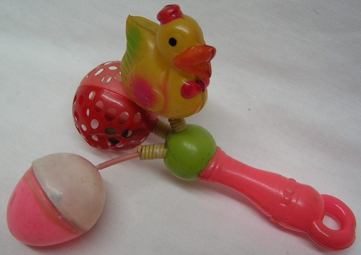 Baby Rattle Crib Toy Early Duck Egg Ball Celluloid Plastic Antique - Image 1