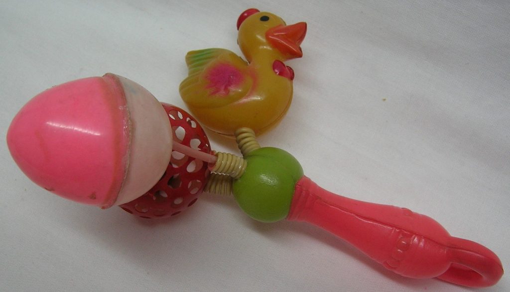 Baby Rattle Crib Toy Early Duck Egg Ball Celluloid Plastic Antique