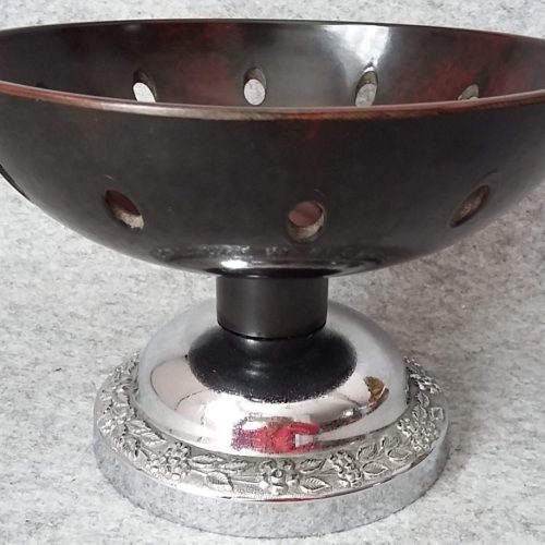 Bakelite Fruit Bowl Brown Art Deco Pedestal Celtic Plate Chrome Dish Vintage - Image 1