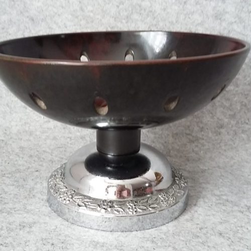 Bakelite Fruit Bowl Brown Art Deco Pedestal Celtic Plate Chrome Dish Vintage - Image 7