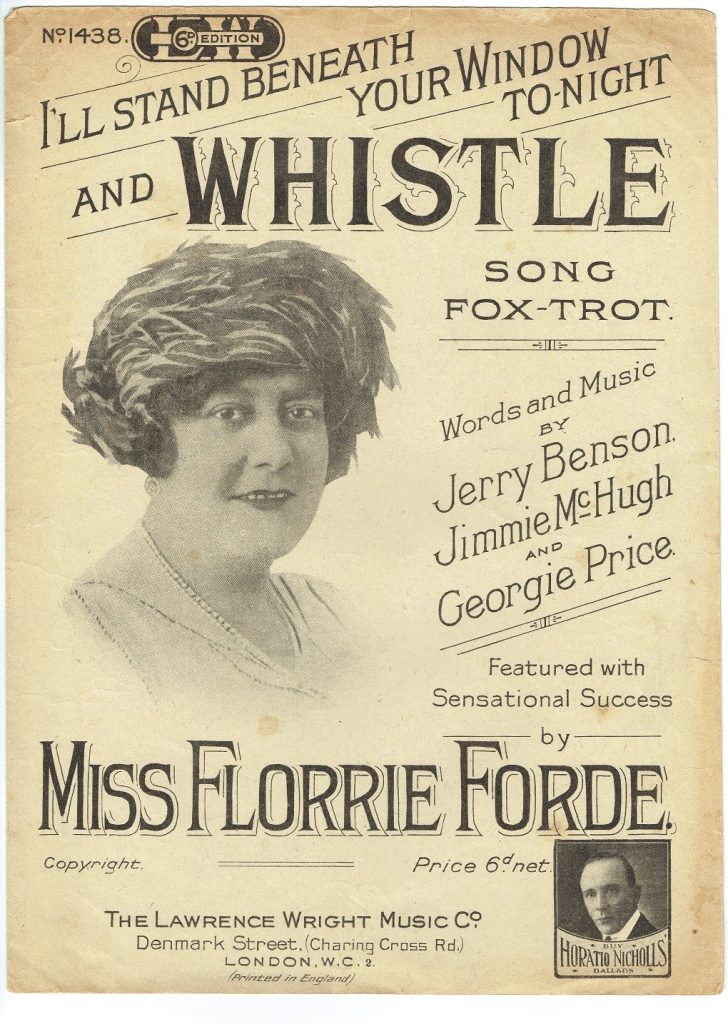 WHISTLE I'll Stand by Your Window Tonight Fox Trot Sheet Music MCMXXII 1922