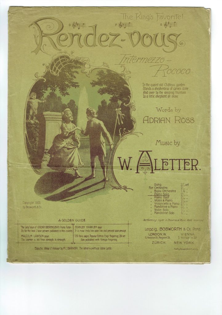 RENDEZ-VOUS Intermezzo Rococo Ross Aletter Sheet Music 1912