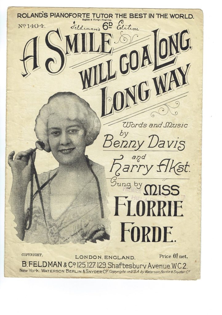 A SMILE WILL GO A LONG LONG WAY Benny Davis Harry Akst Sheet Music 1923