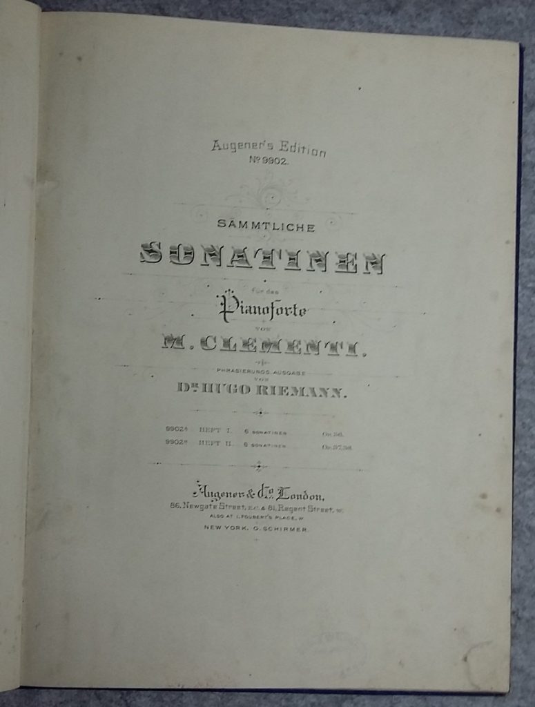 Sammtliche Sonatinen Pianoforte Muzio Clementi Sheet Music Hugo Rieman Augener