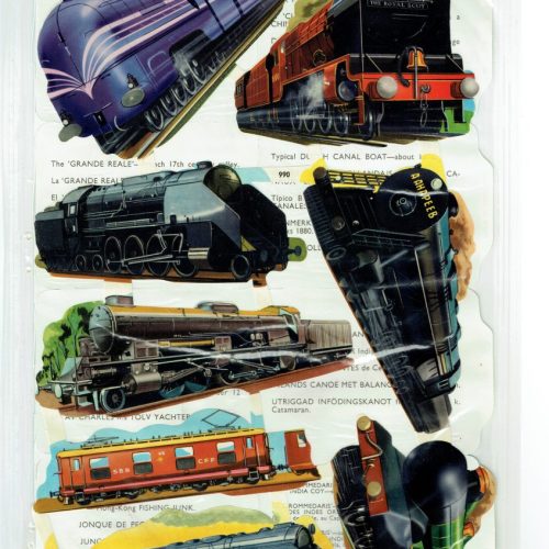 2 Sheet Mamelok Press MLP Uncut Paper Scraps Boat/1229 Train/990 Original 1950s - Image 1