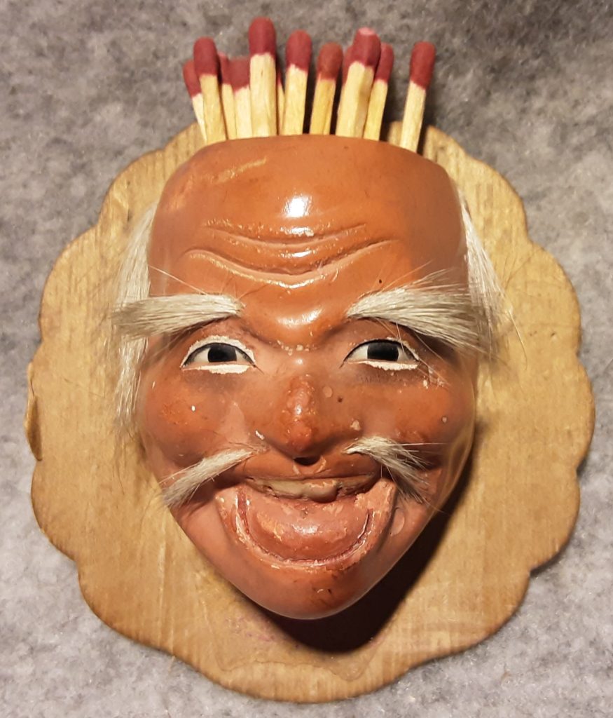 Match Striker Wall Pocket Japanese Oriental Head Gofu Glass Eyes Hair Vintage
