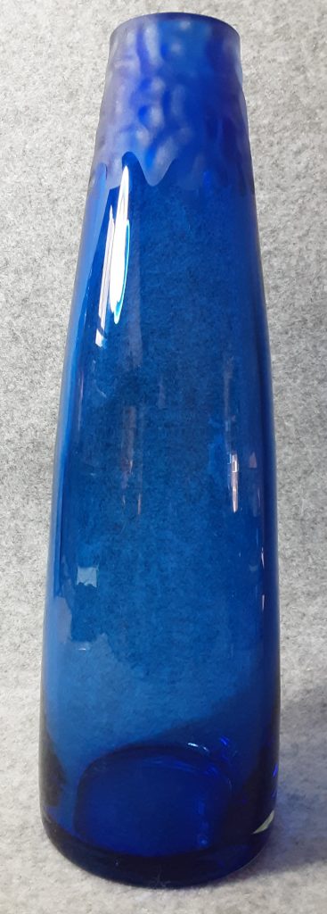 Caithness Art Glass Vase Tall Blue Etched Bubbled Top Hand-Blown Vintage