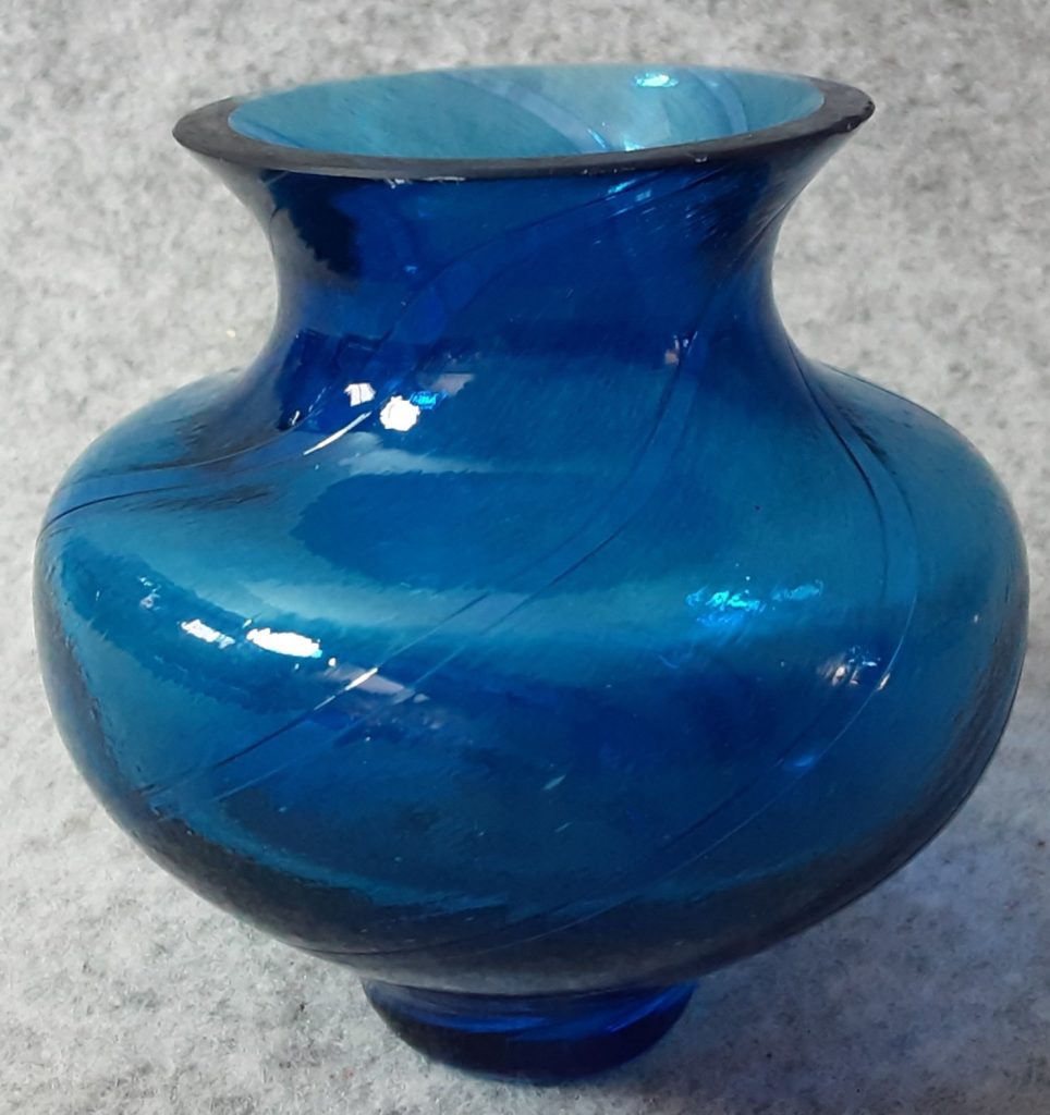 Caithness Art Glass Small Blue Swirl Hand Blown Scotland Vase Vintage
