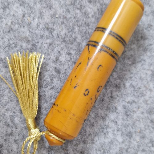 Manicure Vanity Set Orange Round Catalin Plastic Budapest Insert Vintage - Image 7