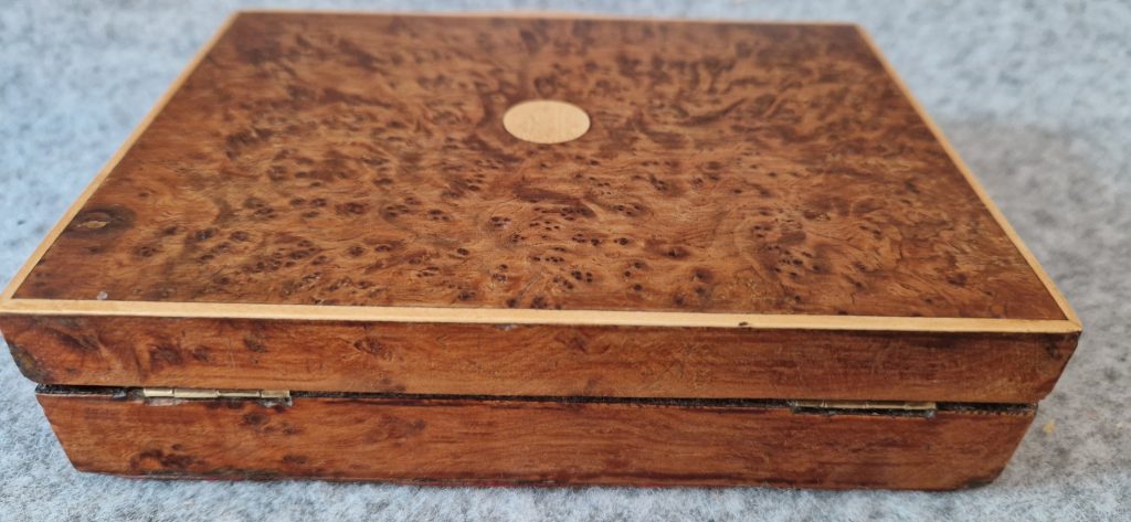 Jewellery Box Wooden Birds Eye Maple Handcrafted 2 Compartments Vintage