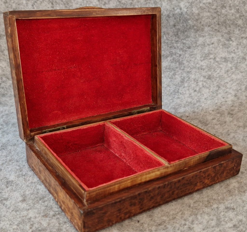Jewellery Box Wooden Birds Eye Maple Handcrafted 2 Compartments Vintage