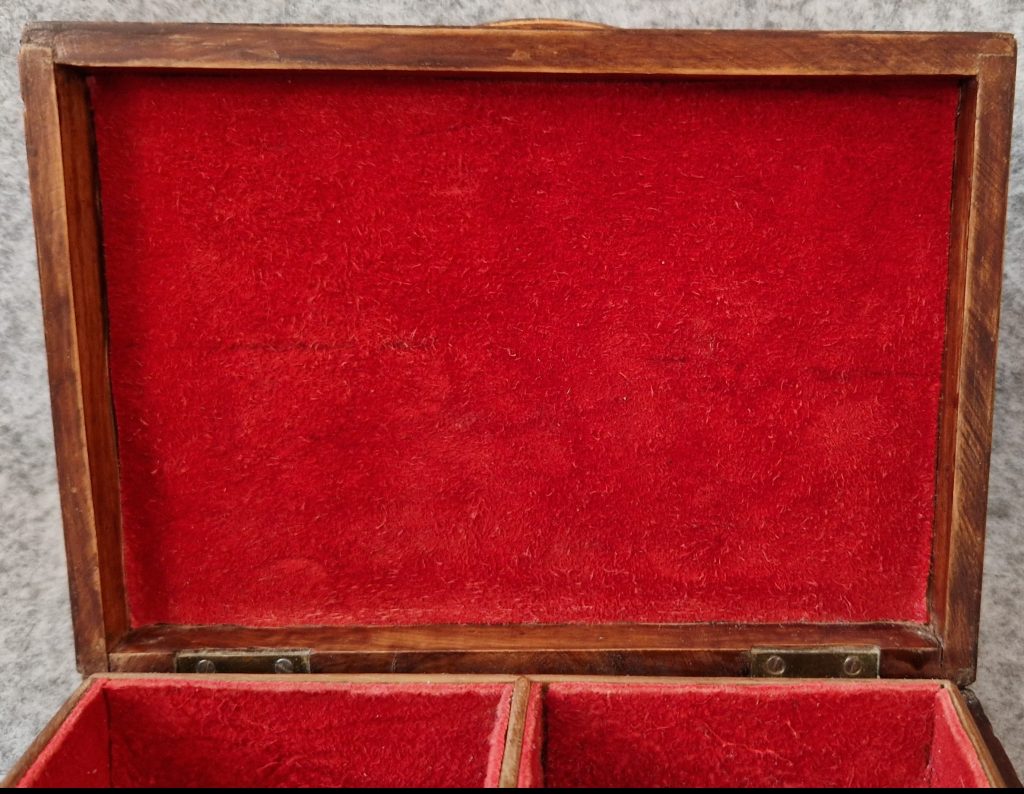 Jewellery Box Wooden Birds Eye Maple Handcrafted 2 Compartments Vintage