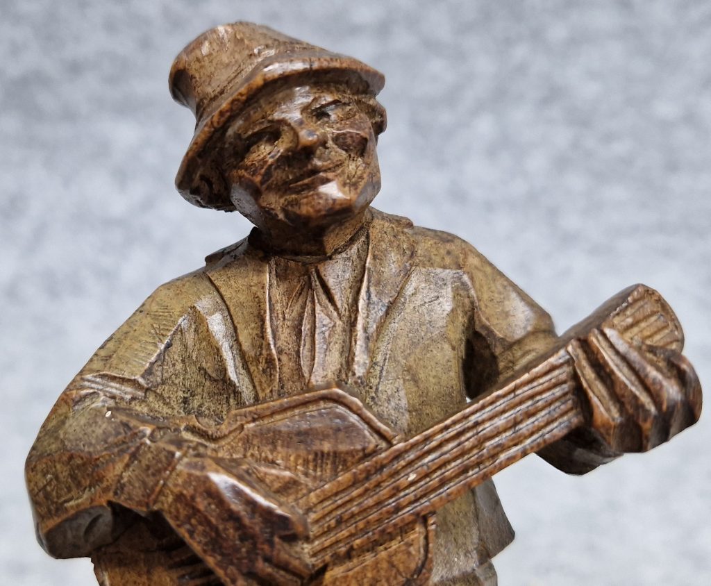 Anri Treen Carved Wooden Figure Man Playing Guitar Vintage