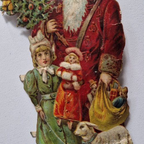 Paper Picture Scraps 3 Die Cut Father Christmas Carrying Toys Lithographic 1890's - Image 4