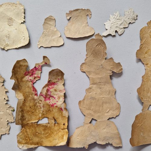 Paper Picture Scraps 9 Die Cut Snow Girls Father Christmas Tree Lithographic Antique - Image 2