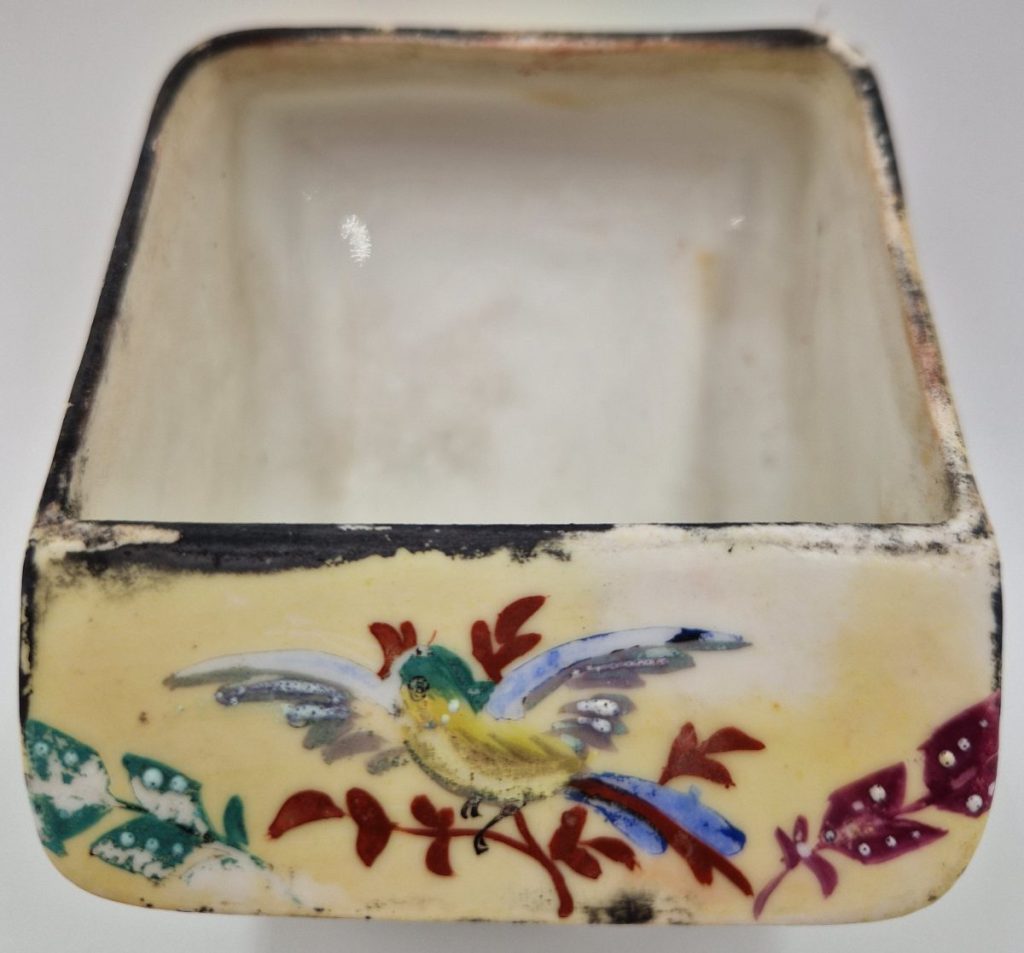 Bird Seed Feeder Hand Painted Hard Paste Porcelain Antique