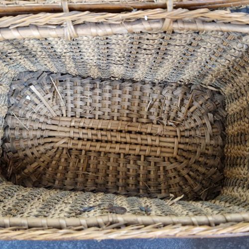 Wicker Lidded Basket Leather Metal Clasp & Handle Sewing Storage Antique - Image 7