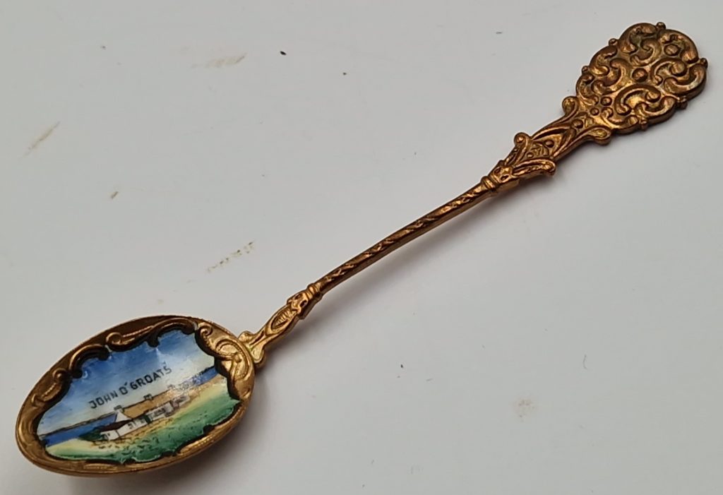 Souvenir Enamel Spoon Tea Coffee Hand Painted John O'Groats's Vintage