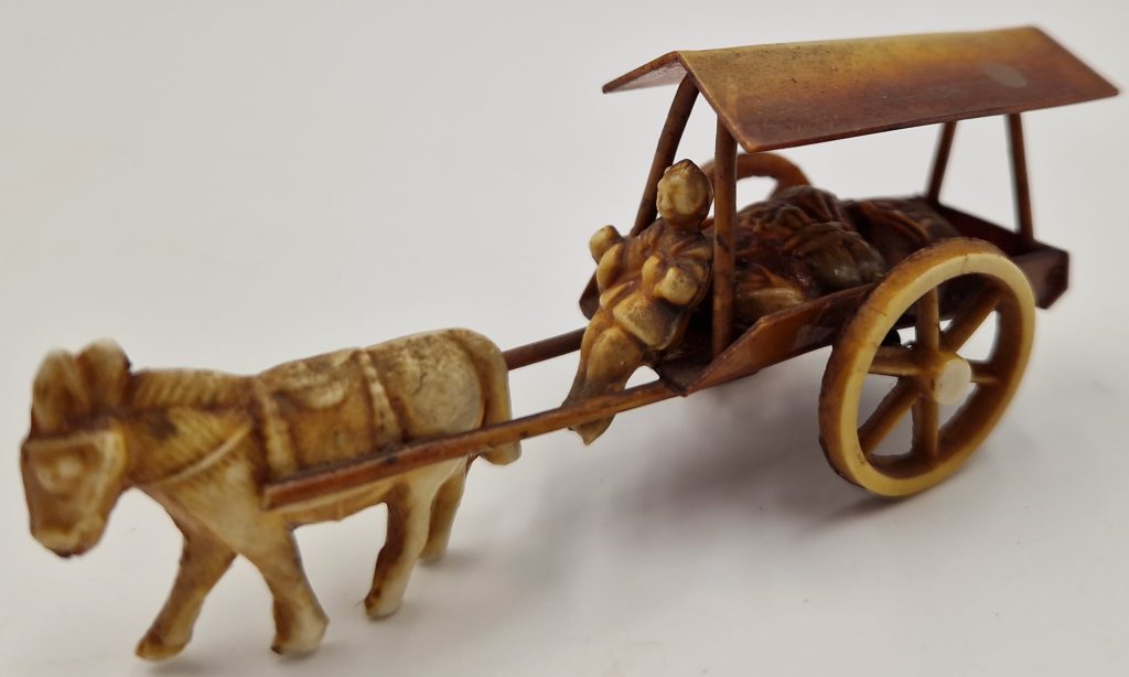 Celluloid Diorama Miniature Ornament Lady & Dog Japanese Vintage