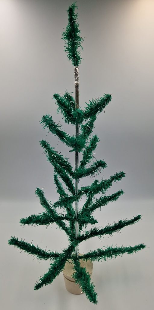 Christmas Tree Green Chenille Wooden Base 21" 1940's Vintage