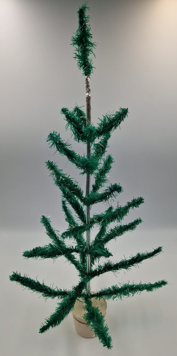 Christmas Tree Green Chenille Wooden Base 21" 1940's Vintage - Image 1