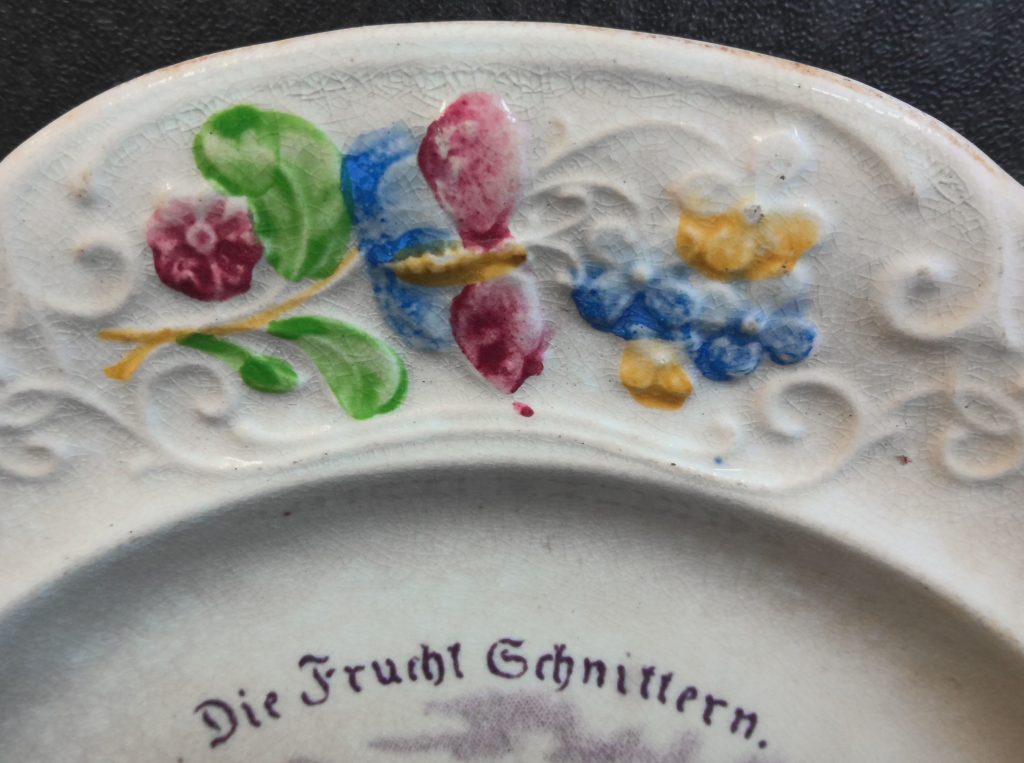 Nursery Plate Wedgwood Pottery German Text Fruchtschnittern Antique