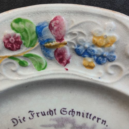 Nursery Plate Wedgwood Pottery German Text Fruchtschnittern Antique - Image 8