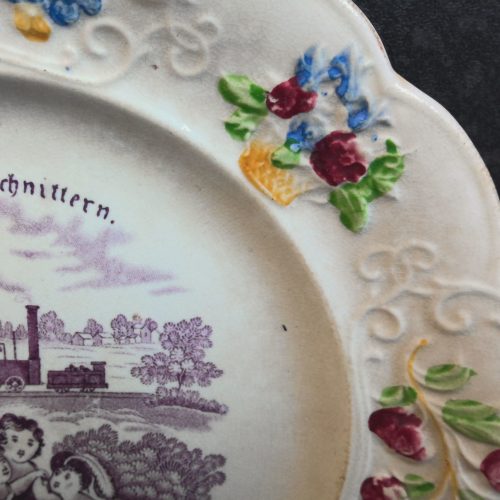 Nursery Plate Wedgwood Pottery German Text Fruchtschnittern Antique - Image 9
