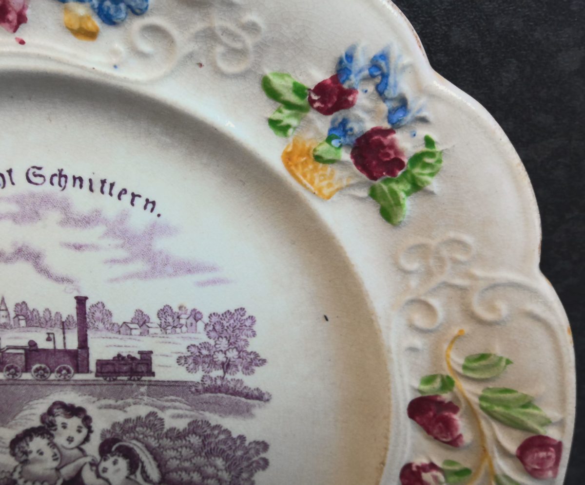 Nursery Plate Wedgwood Pottery German Text Fruchtschnittern Antique - Image 9