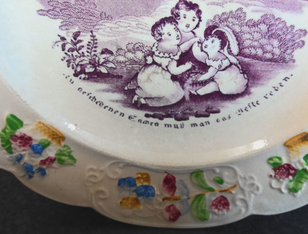 Nursery Plate Wedgwood Pottery German Text Fruchtschnittern Antique