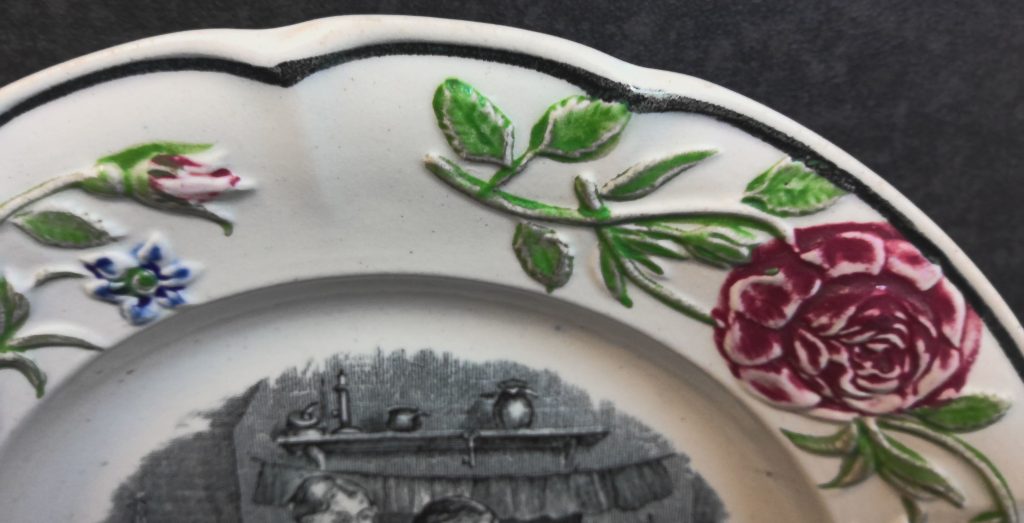 Nursery Plate Middlesbrough Pottery Moulded Rose Boarder Antique