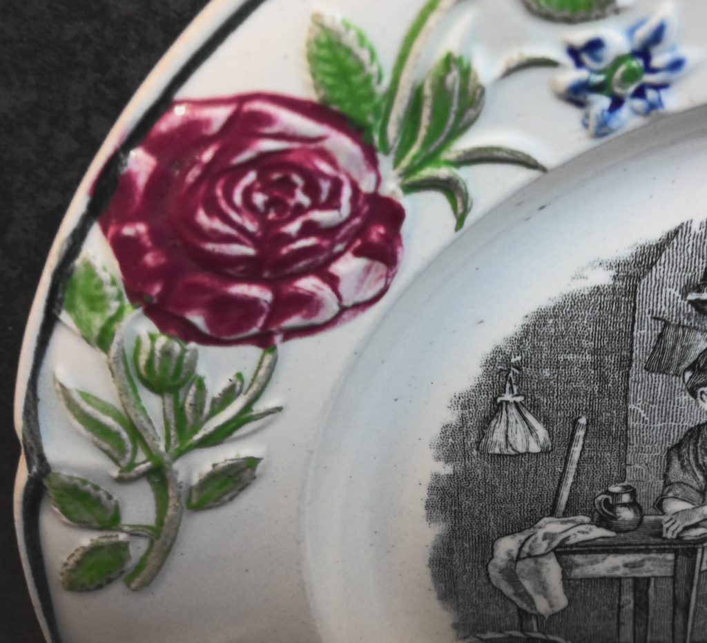 Nursery Plate Middlesbrough Pottery Moulded Rose Boarder Antique