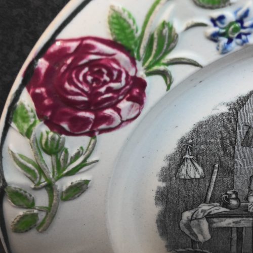 Nursery Plate Middlesbrough Pottery Moulded Rose Boarder Antique - Image 9