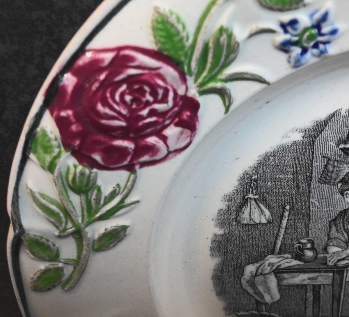 Nursery Plate Middlesbrough Pottery Moulded Rose Boarder Antique - Image 9