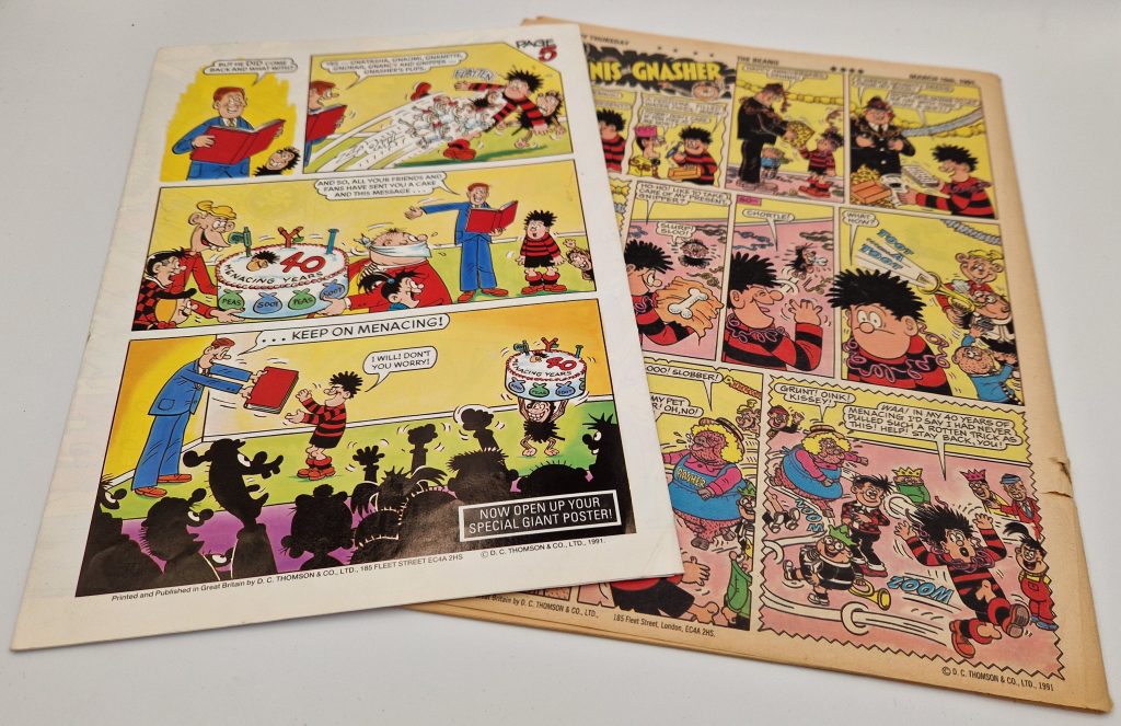 BEANO Comic No.2539 1991 FREE Dennis the Menice 40th Anniversary Poster