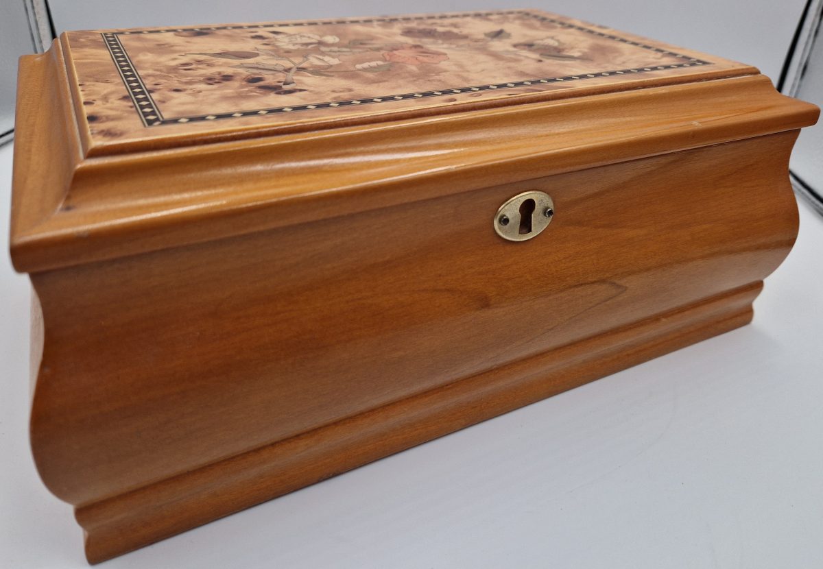 Jewellery Box Wooden Marquetry Lift Out Tray Ring Bracelet Large Base Compartment - Image 1